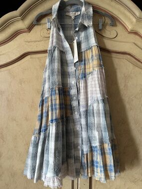 NWT BlueVelvet Sleeveless Plaid Patchwork Tiered Shirt Dress/Tunic Top